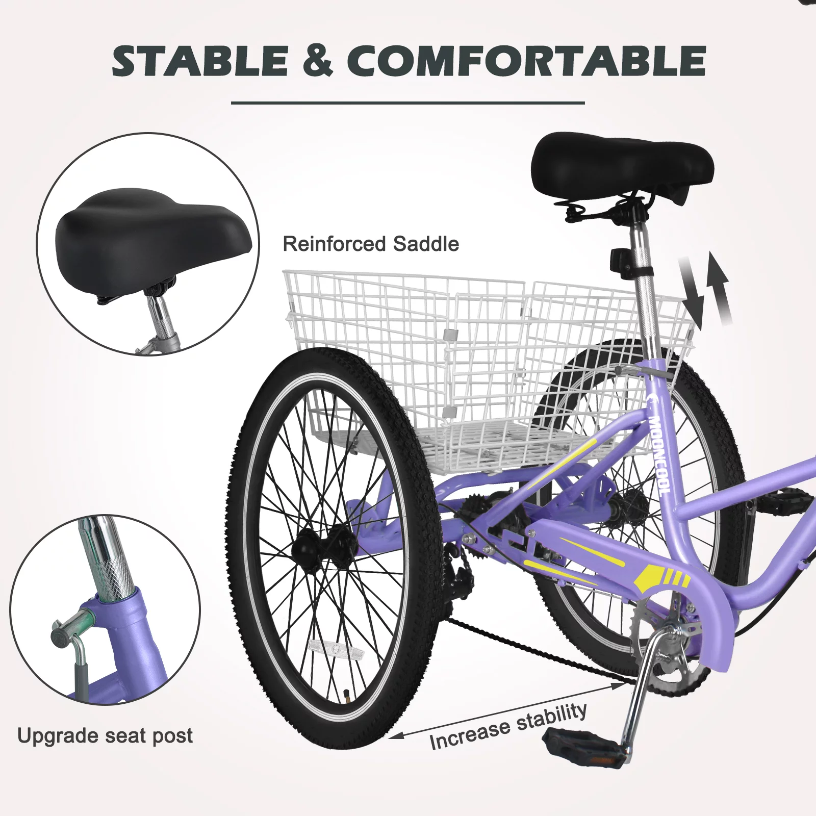 LILYPELLE 24 Adult Tricycle 7 Speed, Three Wheel Bikes for Adults 400lbs,Low-Step Through Trike Cruiser for Exercise Shopping Outdoor Activities,Cyan