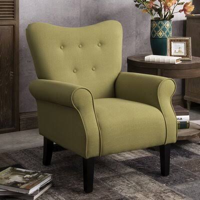 Gatling 31.1x22 Wide Tufted Wingback Armchair Lark Manor Fabric: Avocado Linen Blend