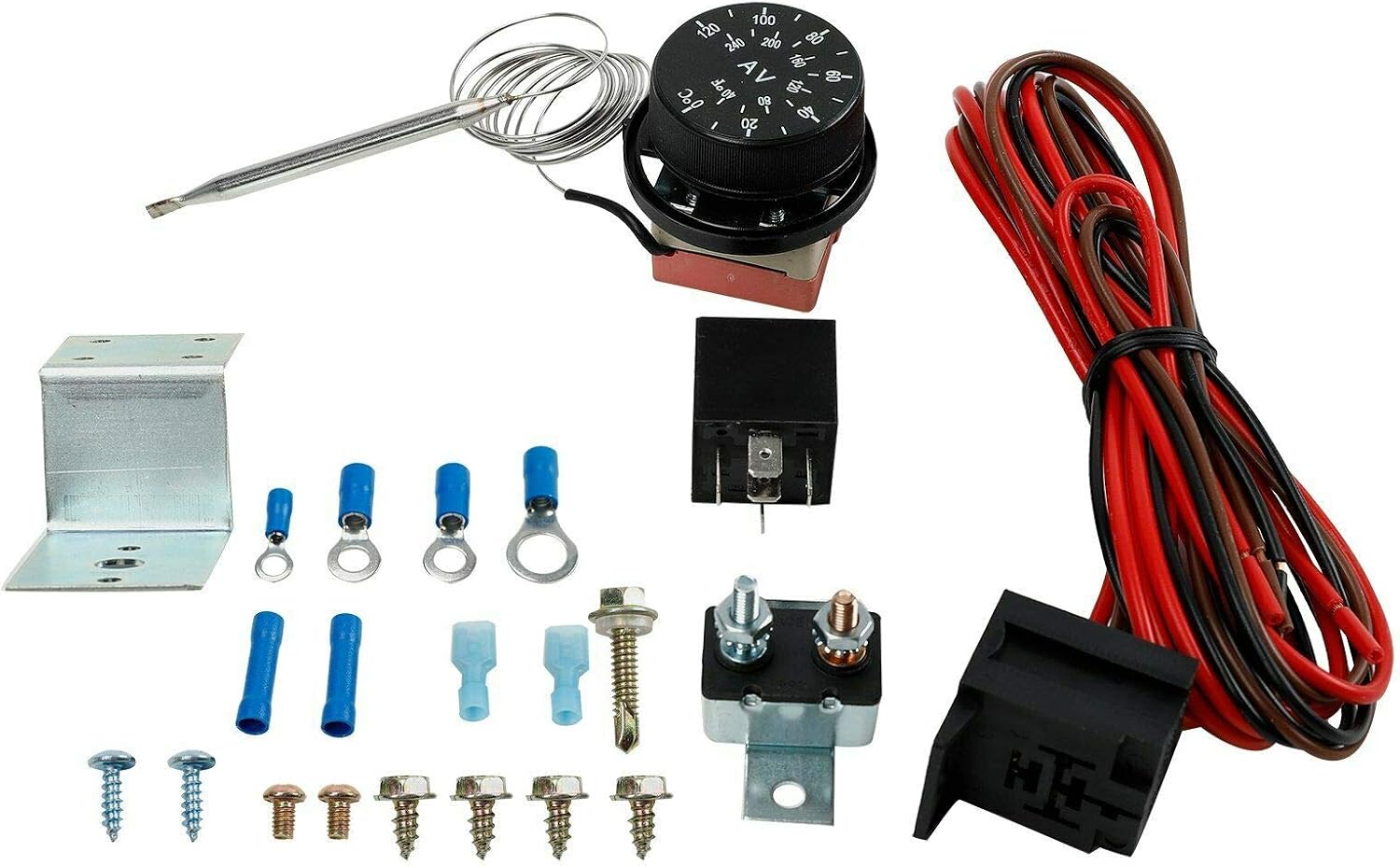 16" Slim Push Pull 12V Electric Radiator Cooling Fan with Adjustable Electric 12V Radiator Fan Thermostat Control Relay Wire Kit For Car Truck Pack of 2