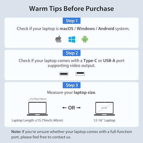 KYY Triple Portable Monitor for Laptop 14'' FHD 1080P USB-C Laptop Screen Extender HDR IPS Computer Display, Dual Monitor for Triple Screen Portable Monitor for Laptop (Mac, Wins, Android)