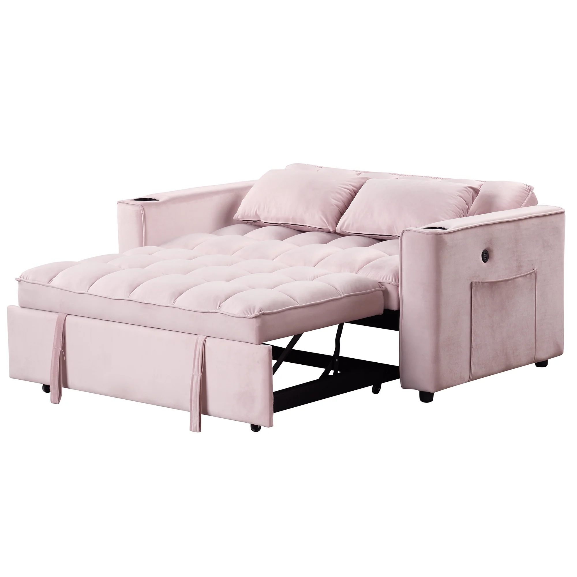Hombay Modern Convertible Sleeper Sofa Bed, Folding Futon Couch Loveseat with Cup Holder and USB Charging Ports for Living Room Bedroom Apartment