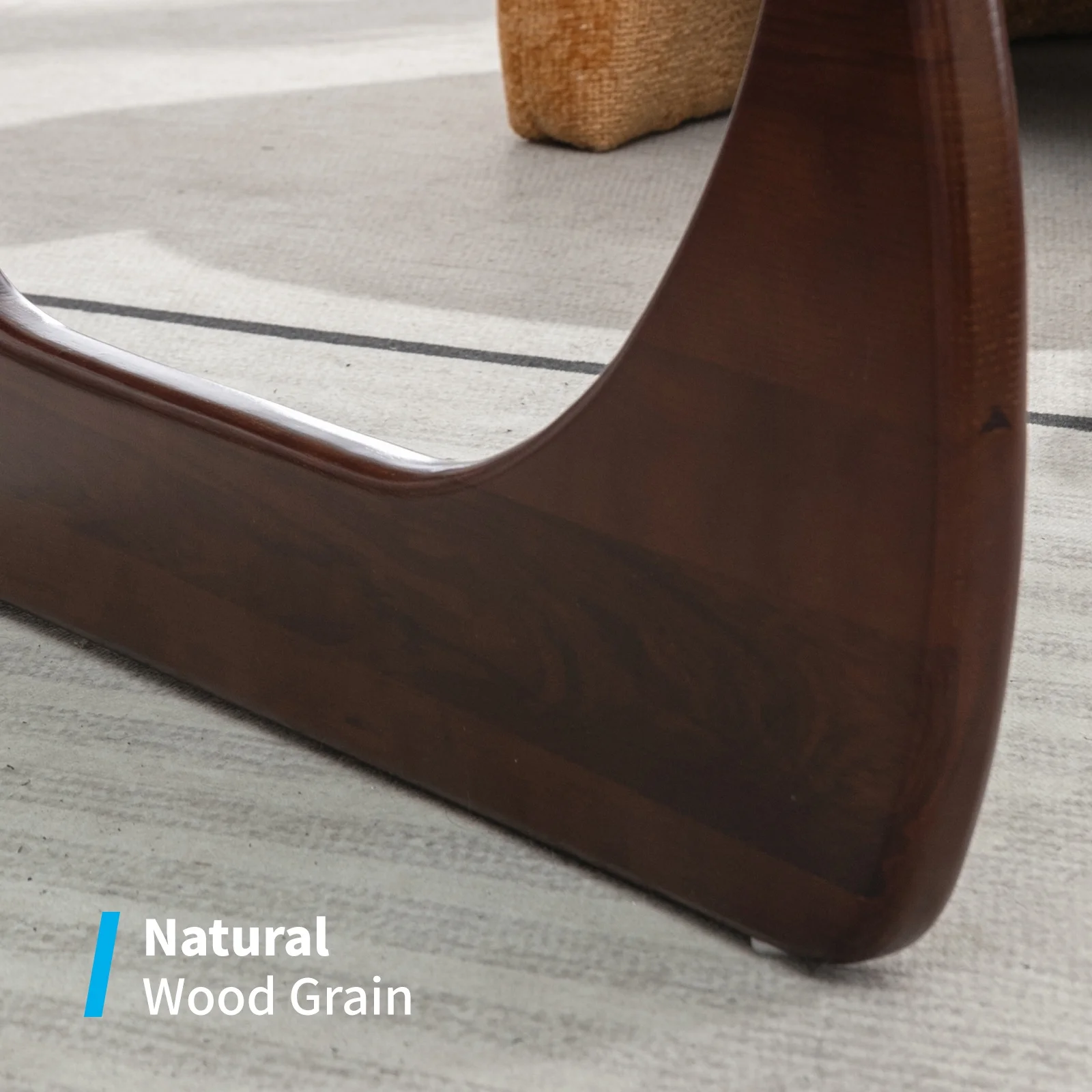 Mjkone Noguchi Triangle Glass Coffee Table ,Tempered Glass Coffee Table with Solid Dark Walnut Base，Coffee Table with Tempered Glass Top  for Living Room  (19mm Glass Top)