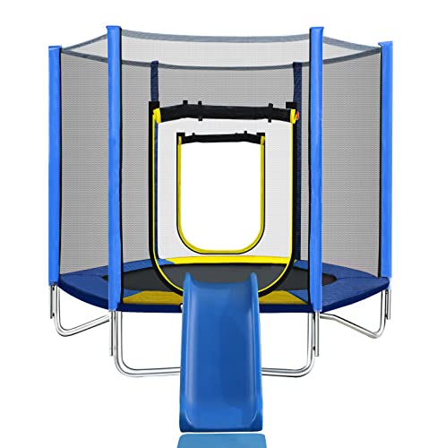 Merax 7FT Kids Trampoline with Safety Enclosure Net, Slide and Ladder, Easy Assembly Round Outdoor Recreational Trampoline