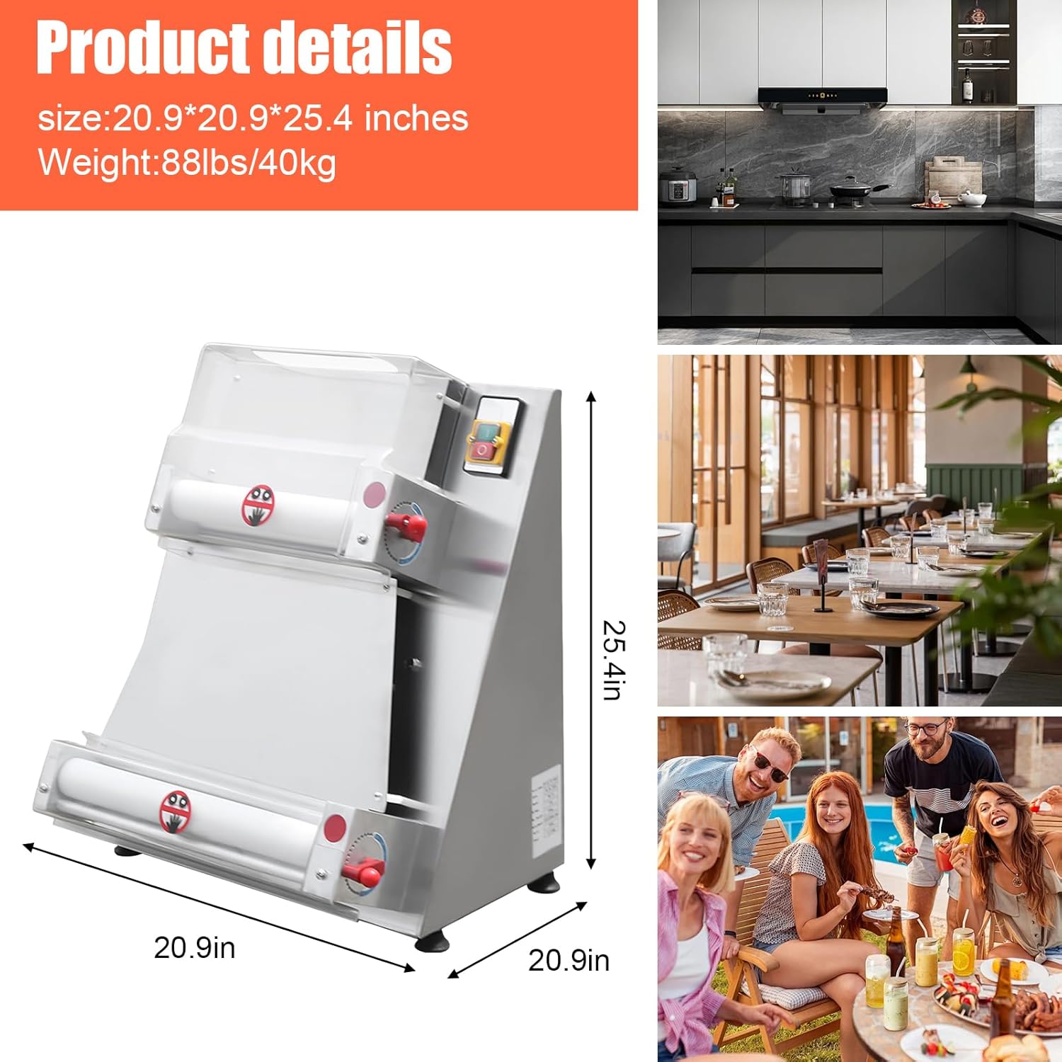 Commercial Dough Roller Sheeter,Adjustable Size 3 to 15 inch Electric Pizza Dough Roller Machine 370W Automatically Pizza Dough Press Machine Suitable for Pizza Bread Tortilla