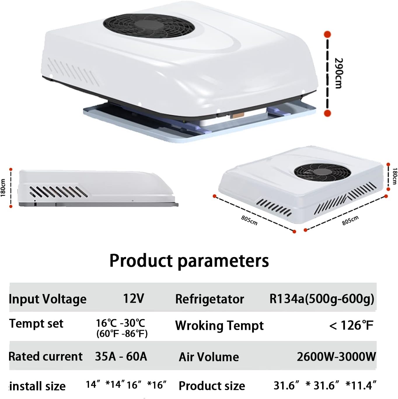 RV Rooftop dc Air Conditioner Unit 12 Volt, Treeligo High Efficient RV AC Unit-Cooling Only-Low Noise for Car RV Truck Camper