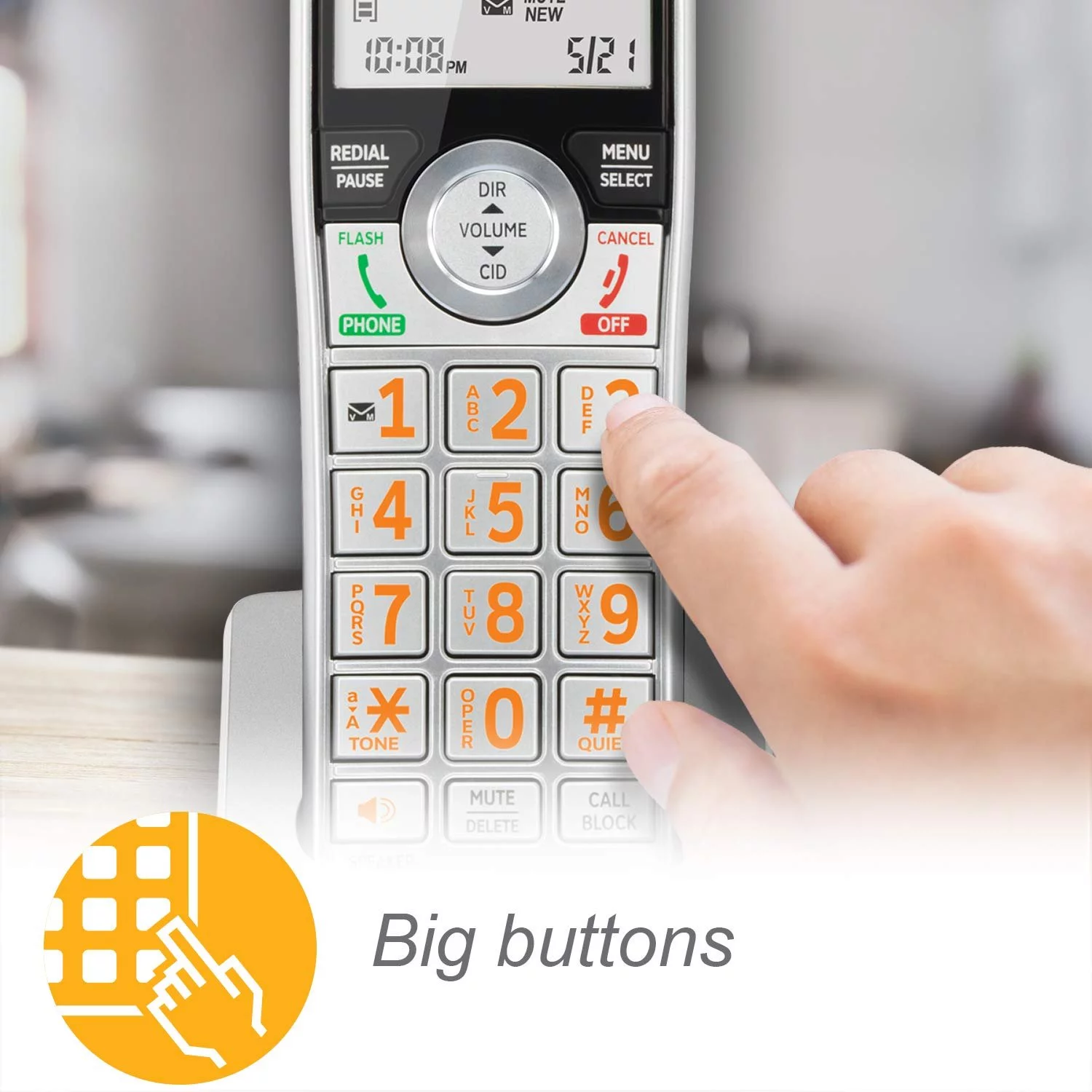 AT&T CL82407 DECT 6.0 Expandable Answering System with Smart Call Blocker, Silver/Black with 4 Handsets