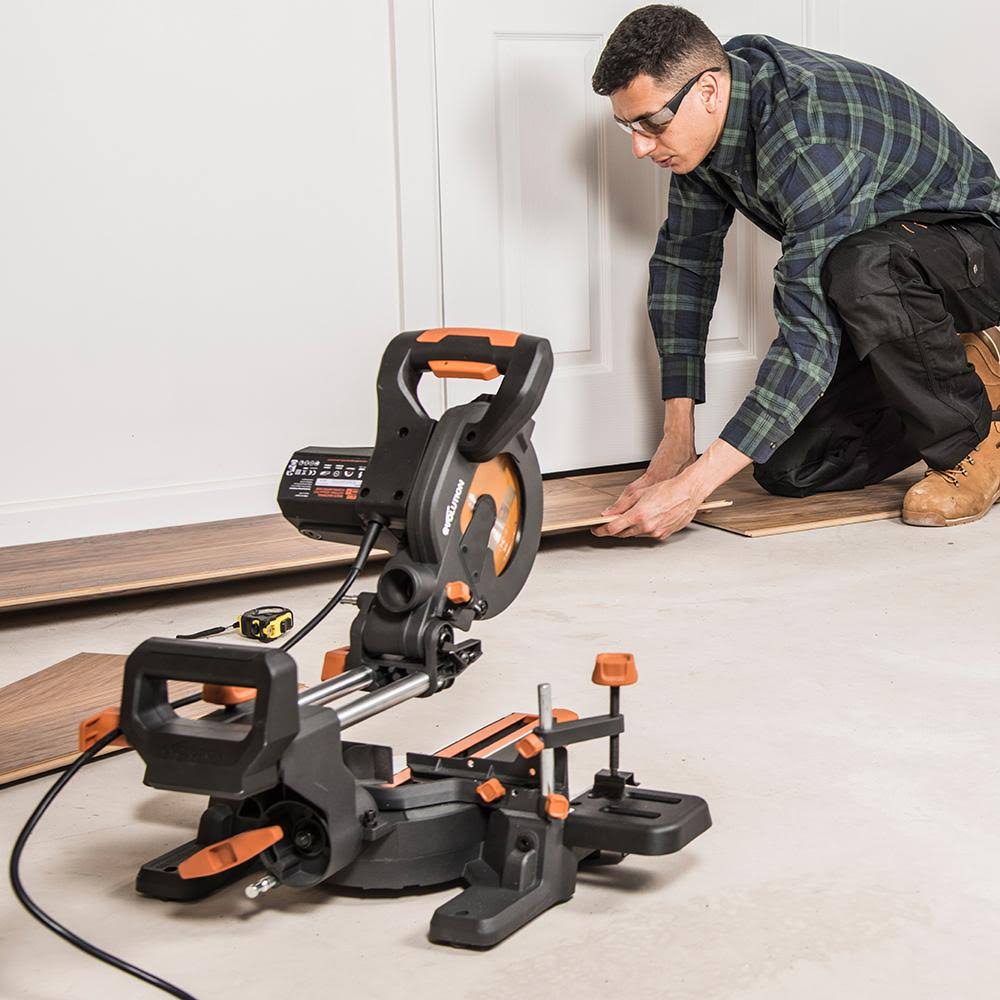 Evolution R185SMS+: Single Bevel Sliding Miter Saw with 7-1/4 in. Multi-Material Cutting Blade