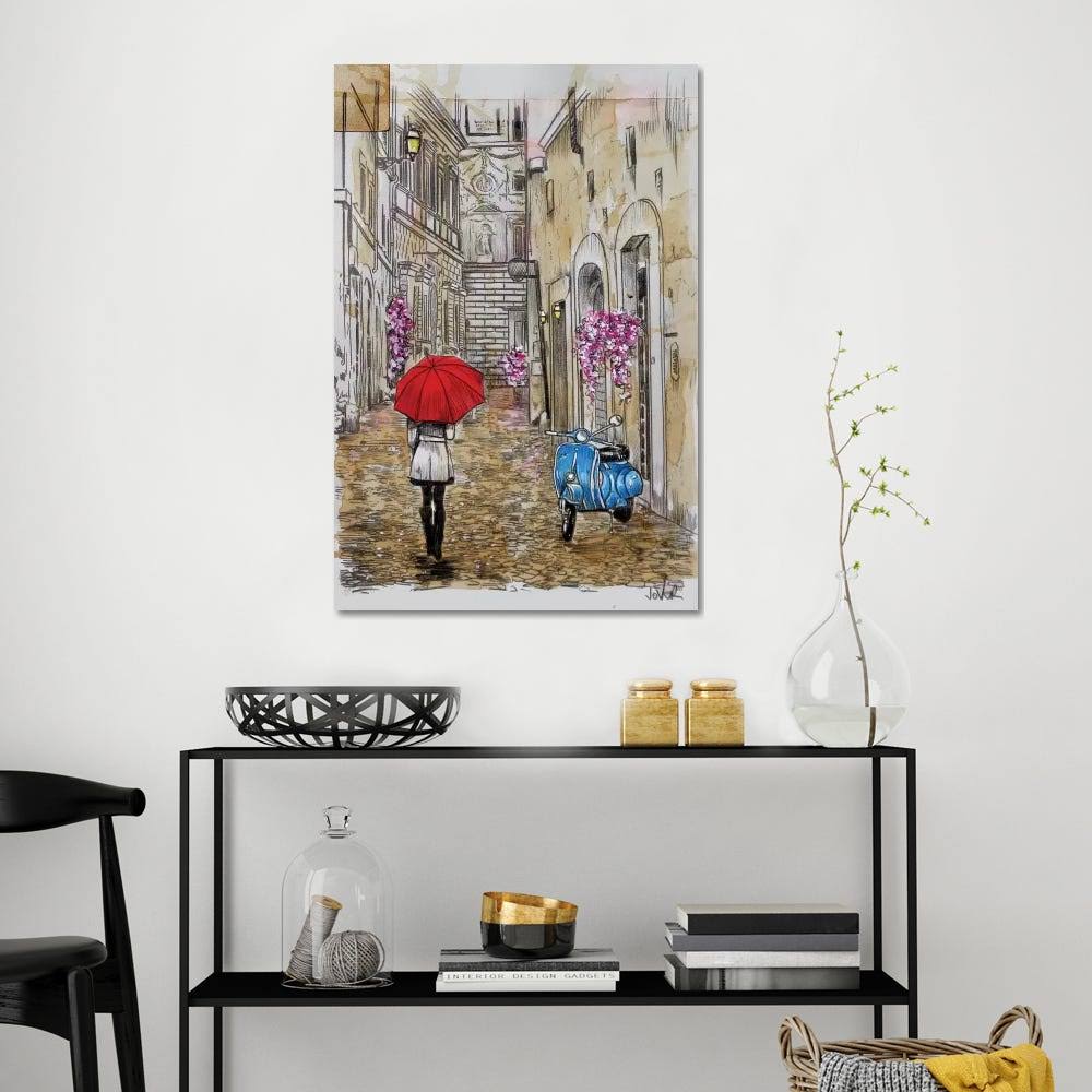 Loui Jover Paintings on Canvas Art - Little Blue Scooter Print ( transportation u003E by Land u003E Scooters art)