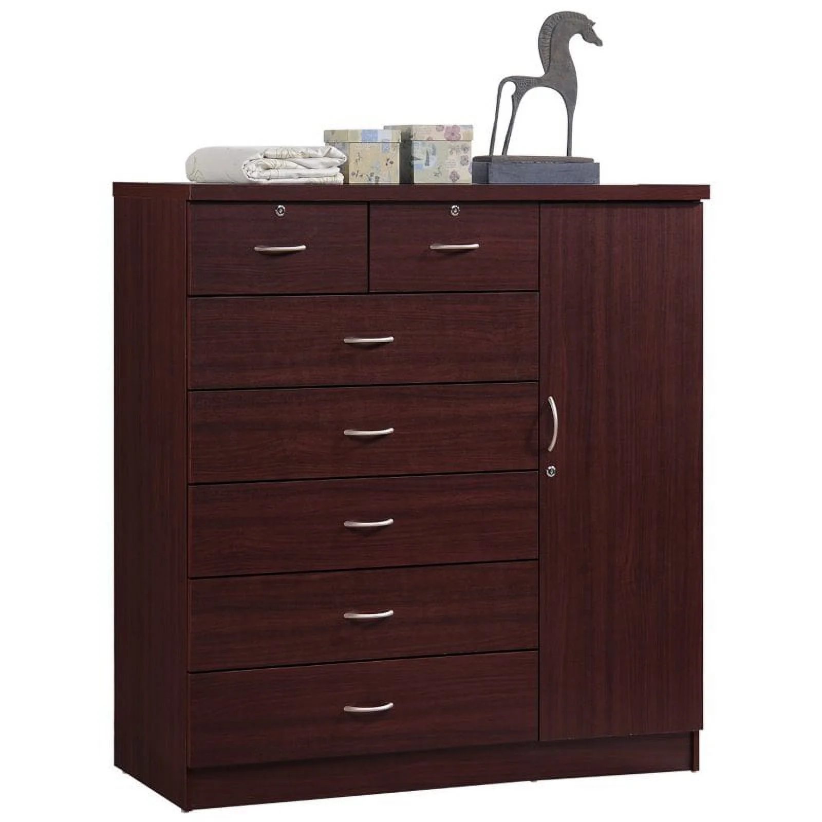 Home Square 2 Piece Bedroom Set with Captain Bed and Chest in Mahogany Wood
