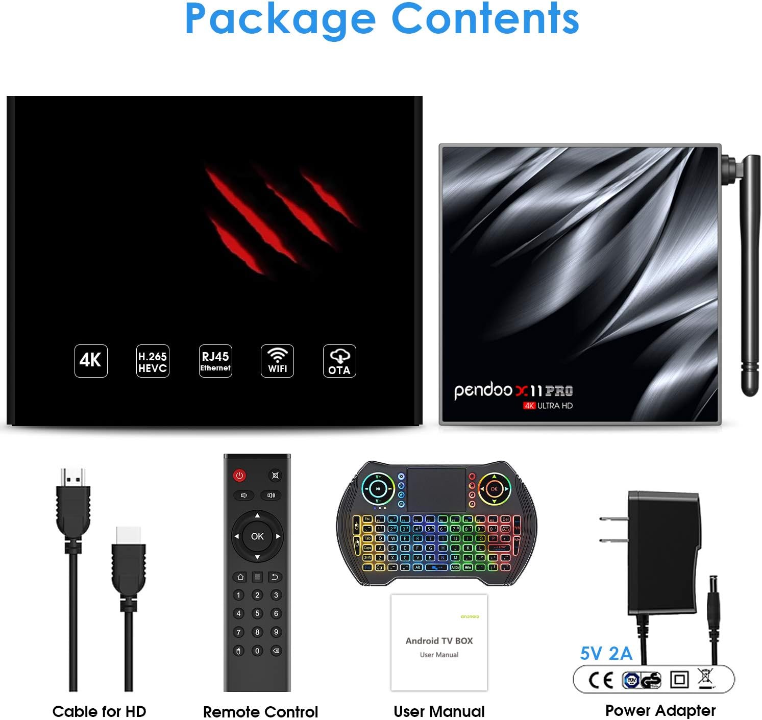 Android TV Box 10.0, 2021 Upgraded X11 PRO Android TV Box 4GB DDR3 64GB eMMC, Allwinner H616 Quad-Core 64bit with 2.4G/5.8G Dual WiFi BT4.2 with Mini Wireless Keyboard Pack of 2