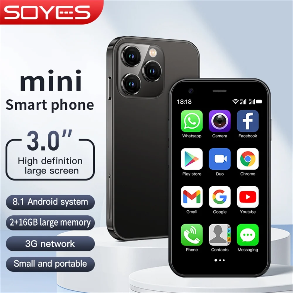 Mini Smartphone Unlocked 3G SOYES XS15 Small Smart Phone for Kid Student Android 8.1 3inches Display 2GB RAM 16GB ROM 3G WiFi Bluetooth Beckup Little Cellphone - Curated Treasures Market