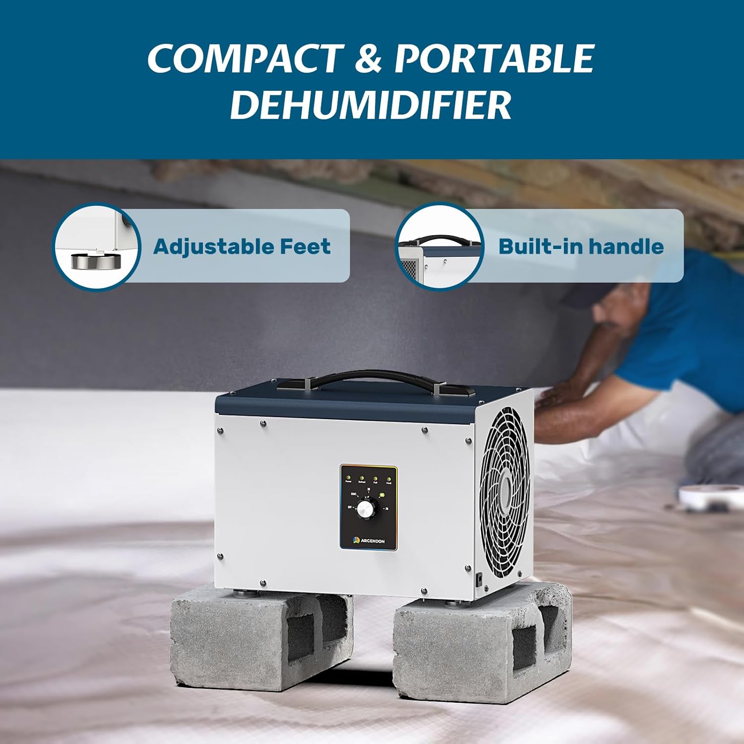 Dehumidifier for Crawlspace Basement, Energy Star Commercial Dehumidifier with Drain Hose, 70 PPD Compact Dehumidifier Ideal for Water Damage Storage Up to 1000 Sq Ft, 5 Year Limited Warranty