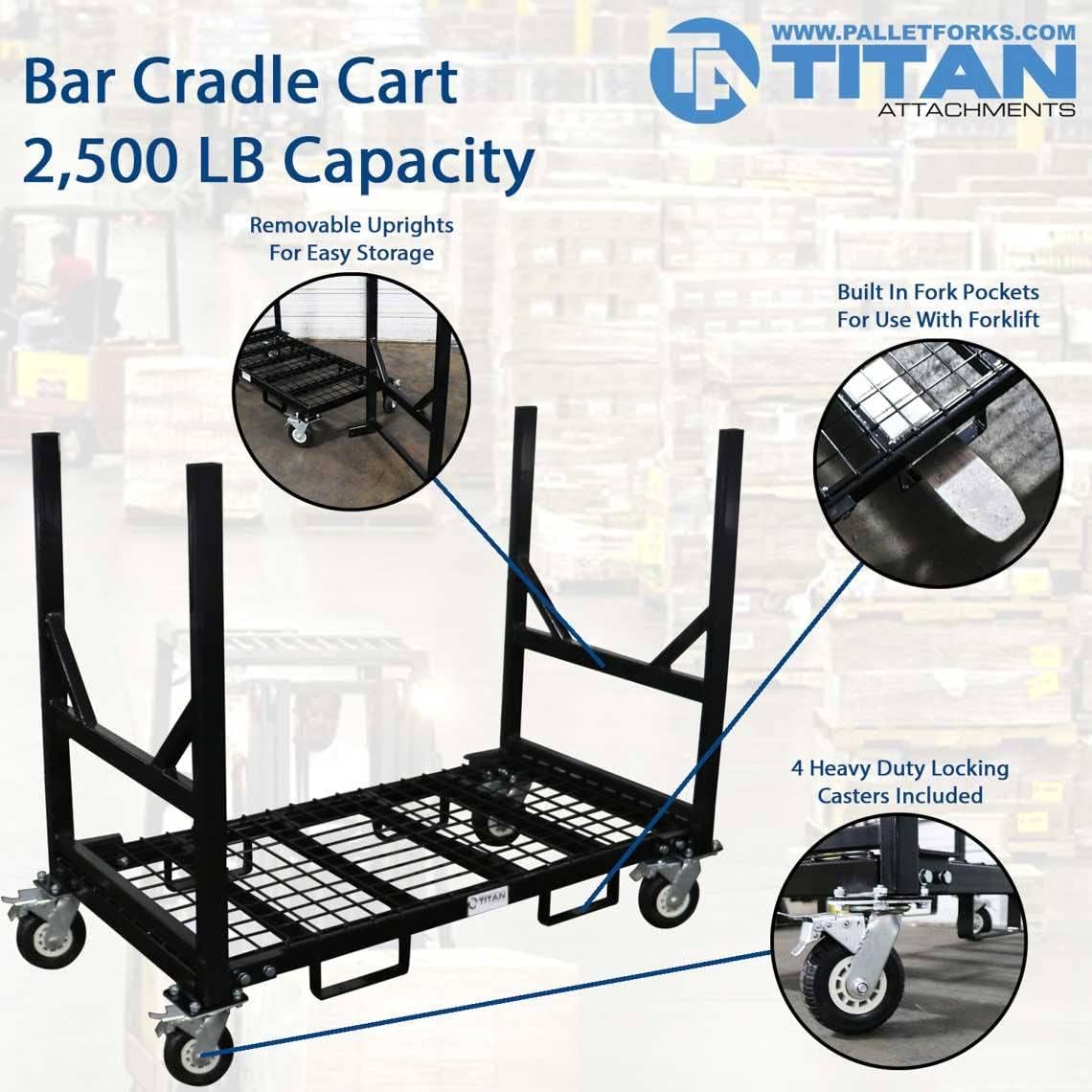 Titan Attachments Mobile Industrial Bar Cradle Cart Truck HD Locking Casters