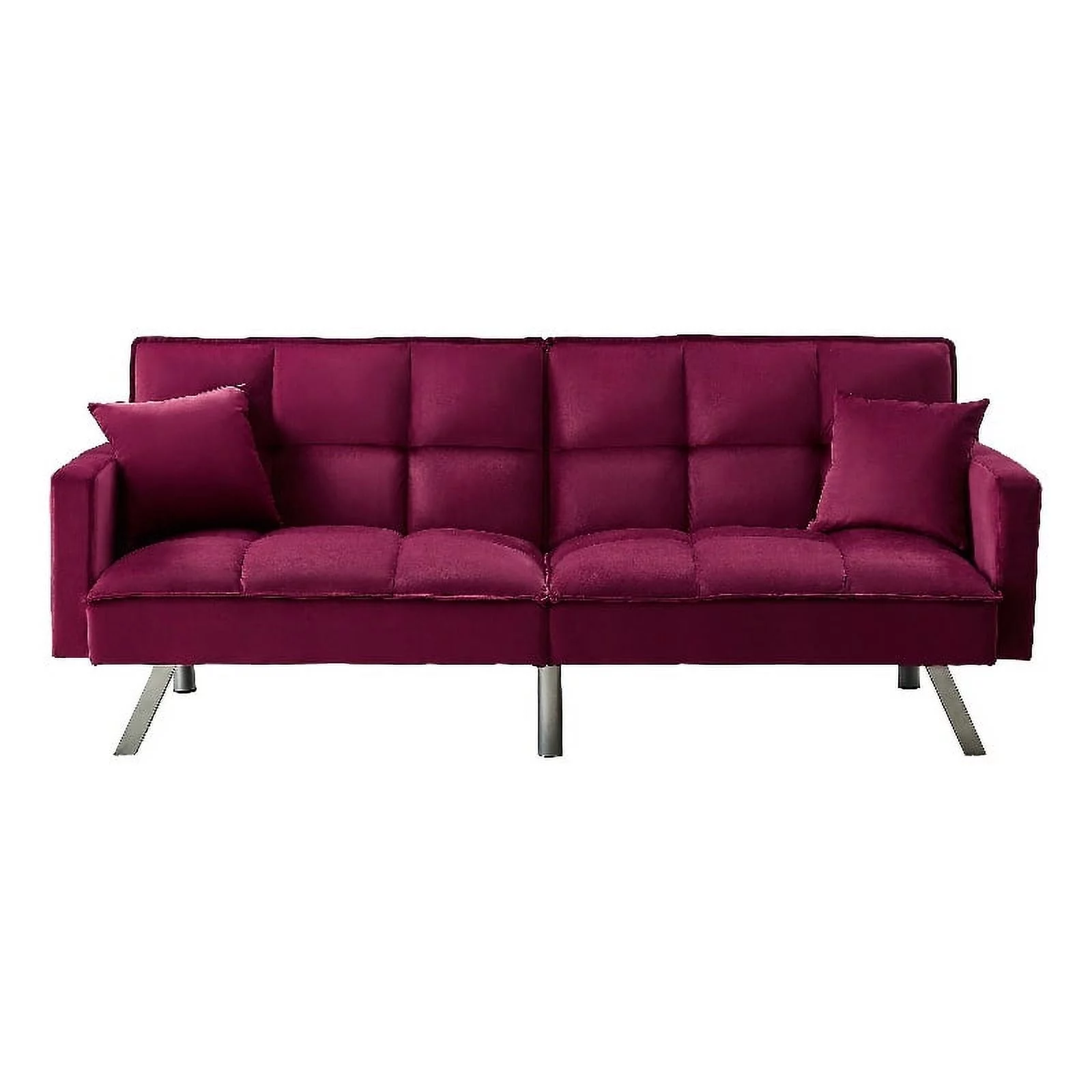 Legend Vansen 80" Convertible Wood & Velvet Fabric Sleeper Sofa Bed in Red