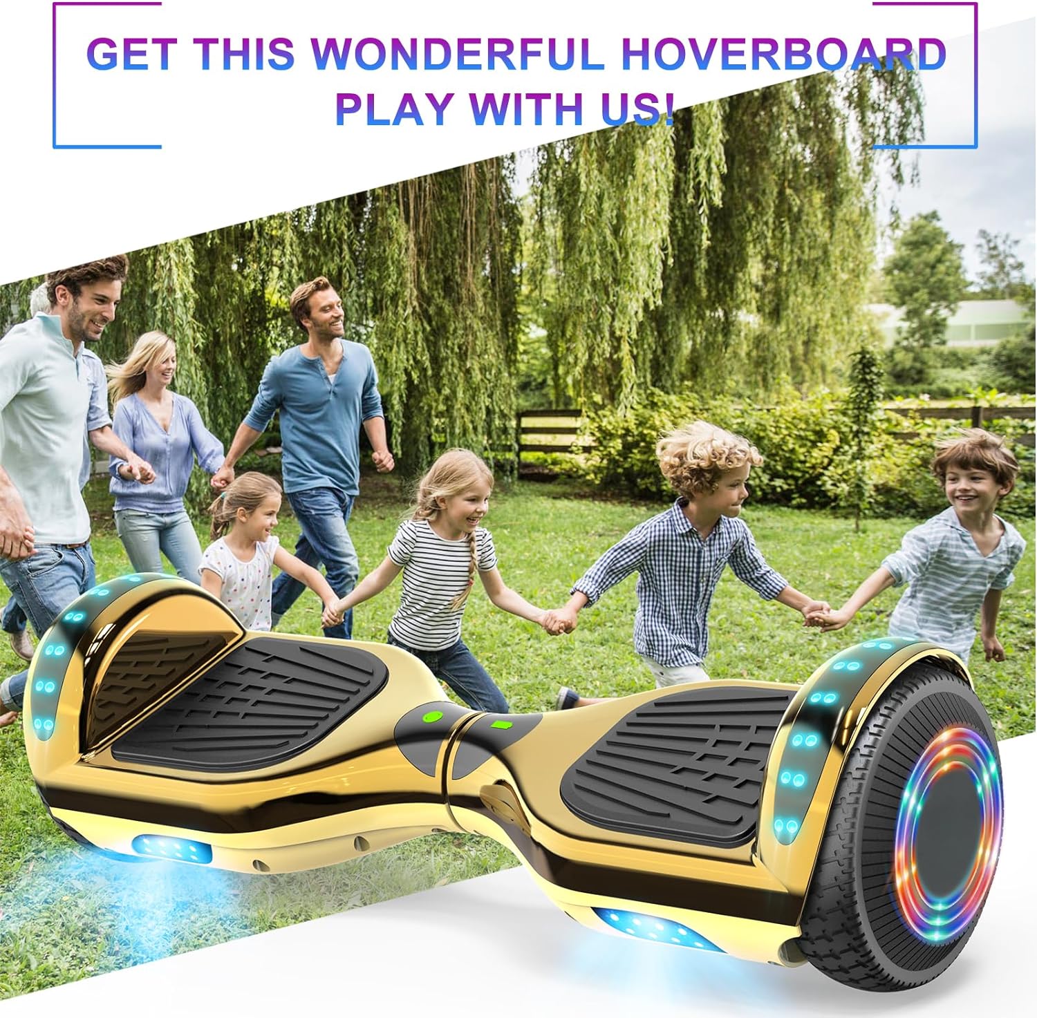 SISIGAD Electric Hoverboard, 6.5 inch Tires, 200 Lbs. Max Weight, Hoverboard with LED light, Gifts for Kids and Adults, Golden