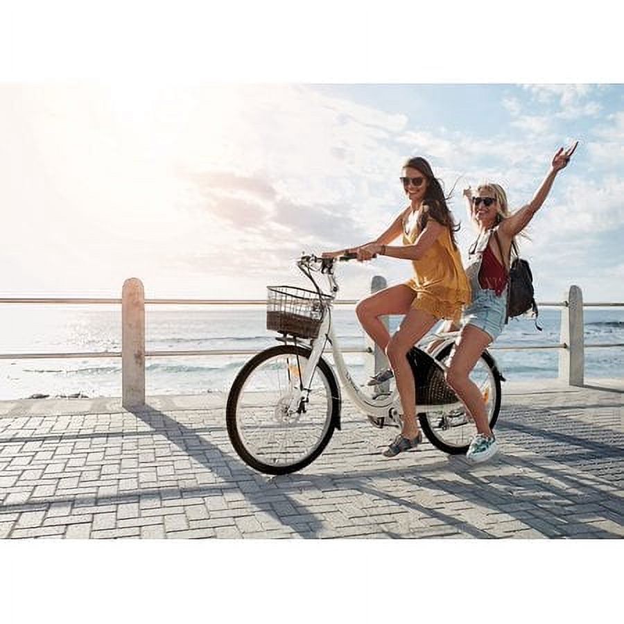 ECOTRIC Electric Bike EBike 26" 36V 10AH Bicycle Li-ion Battery City Moped 500W Women Girls USB Port Bike Shimaro Motor Throttle & Pedal Assist With Basket and rear rack For Adults