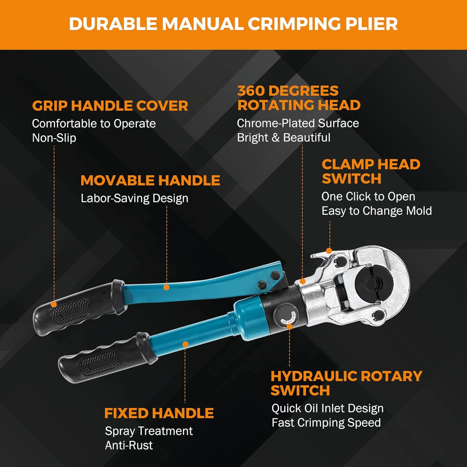 BEAMNOVA Hydraulic Copper Pipe Crimper Tool Set, 1/2, 3/4, 1 inch Dies Jaw, Universal Hand Press Copper Tube Crimping Pliers Kit with Storage Case