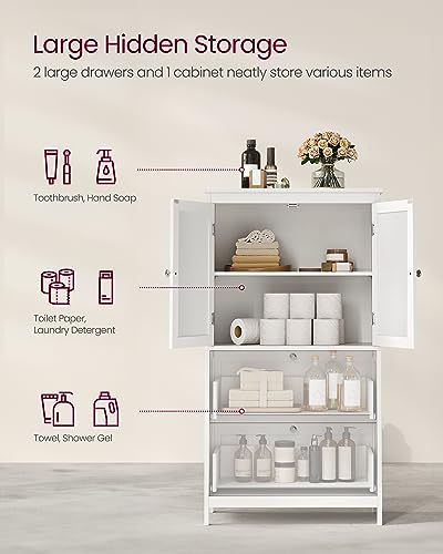 VASAGLE Bathroom Floor Storage Cabinet, Bathroom Storage Unit, Freestanding Cabinet with 4 Doors, Adjustable Shelves, 11.8 x 23.6 x 43.3 Inches, Forest Green UBBC552C01