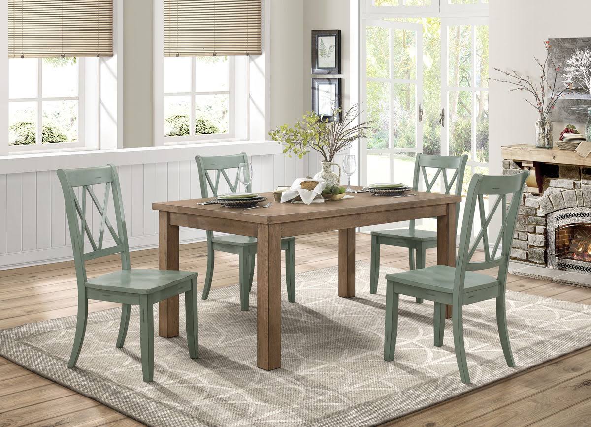 Lexicon Janina 5-Piece Contemporary Wood Dining Set in Natural and Teal - 5516-66_5TLS