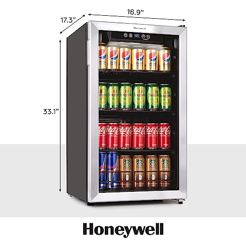 Honeywell Beverage Refrigerator and Cooler, 48 Can Mini Fridge with Glass Door for Soda Beer or Wine for Office or Bar with Adjustable Removable Shelving