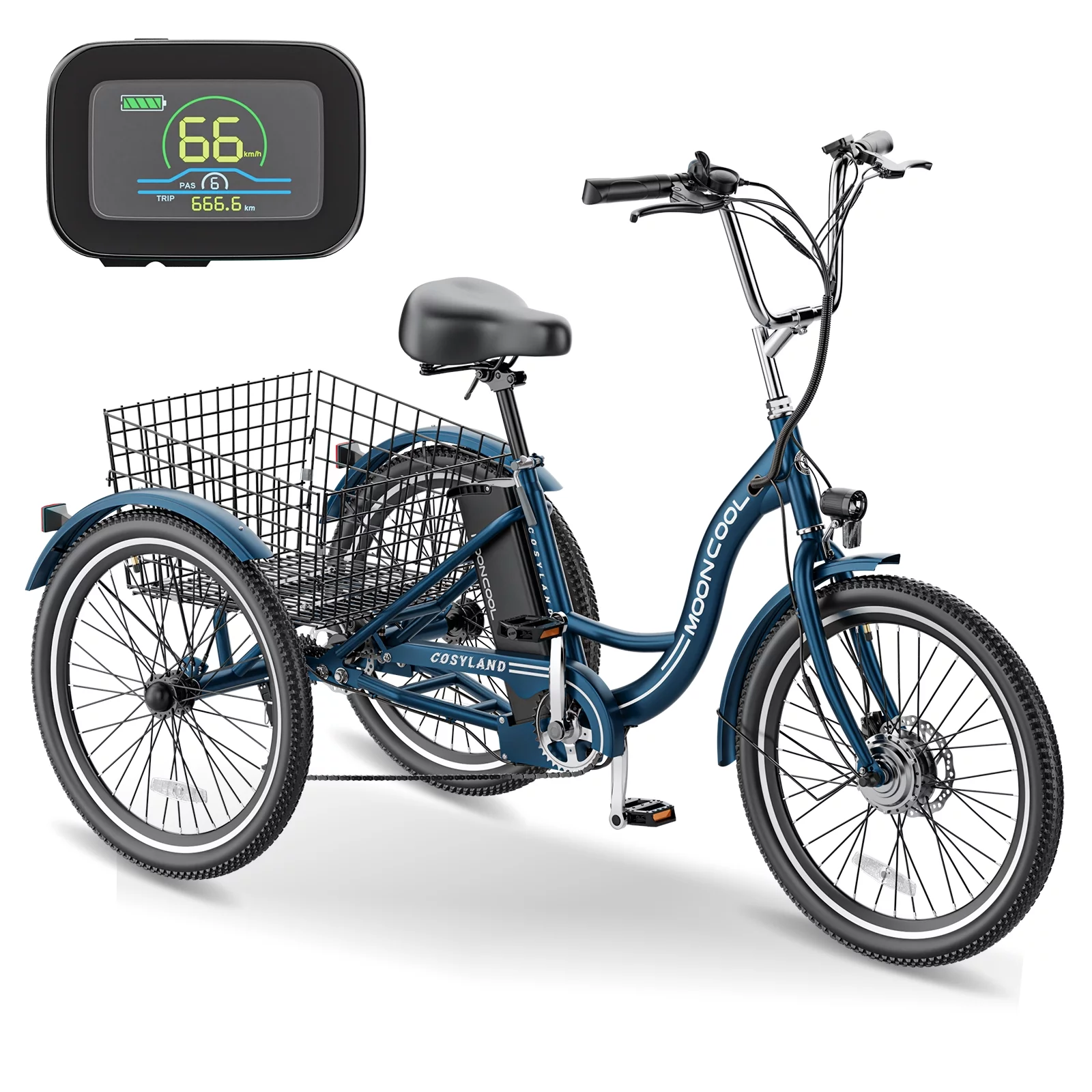 24 Inch Adult Electric Tricycles 3 Wheel Electric Bike, 15.5 mph 350W Electric Trikes for Seniors，7-Speed & 4 Adjustable Riding Modes Electric Tricycle with 36V Removable Lithium Battery,24Inch
