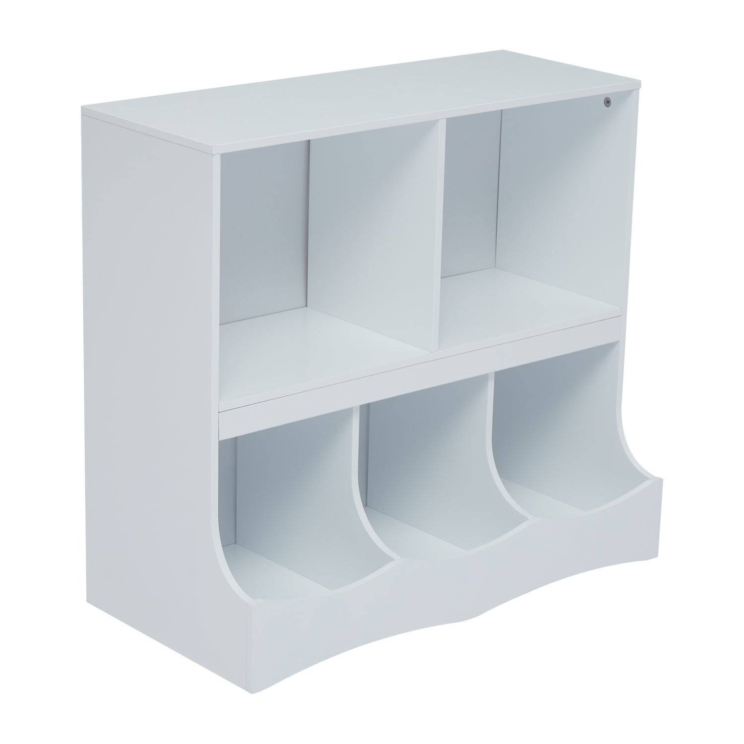 Kinbor Kids Multi-Bin Storage Organizer Cabinet Bookcase with 2 Shelf and 3 Bin Cubby Unit for Children Playroom, Decor Room - W