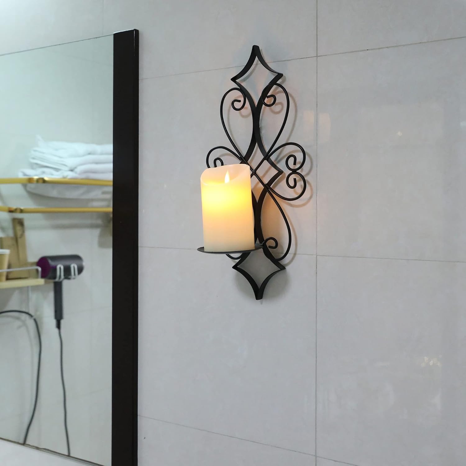 NIKKAPOETRY Wall Candle Sconces Holder Set of 2- Metal Candle Wall Sconces for Living Room Bedroom Dining Room Wall Decorations ,Black