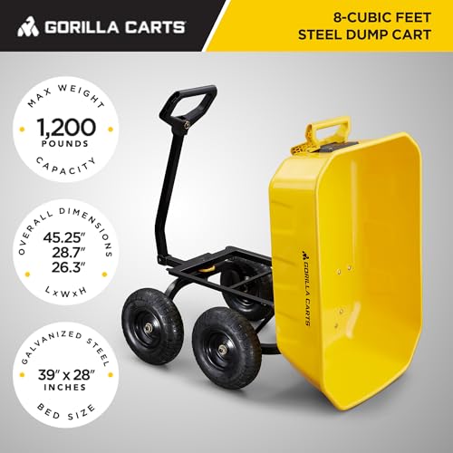 Gorilla Carts Heavy Duty Steel Yard Dump Cart Garden Wagon with 13 Inch Tires, Yellow