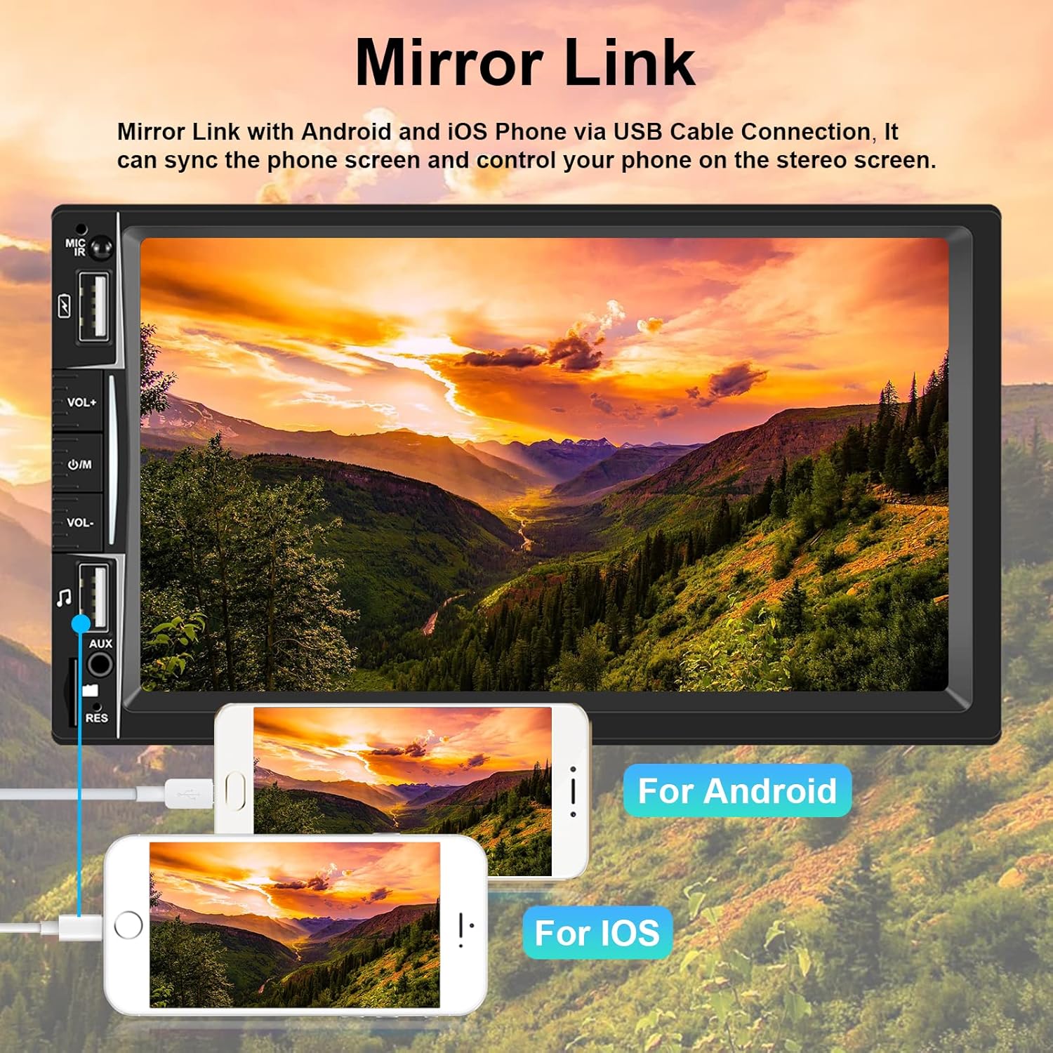 EKAT Double Din Car Stereo Radio Compatible with Caplay and Android Auto, 7 inch Touch Screen Car Multimedia MP5 Player with Bluetooth FM TF AUX-in USB Fast Charge Port SWC + AHD Backup Camera