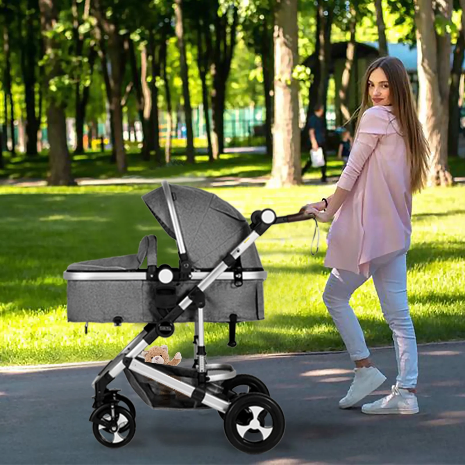 AILEEKISS 3 in 1 Baby Stroller Reversible Newborn Bassinet Stroller & Unisex Infant Carriage, Grey