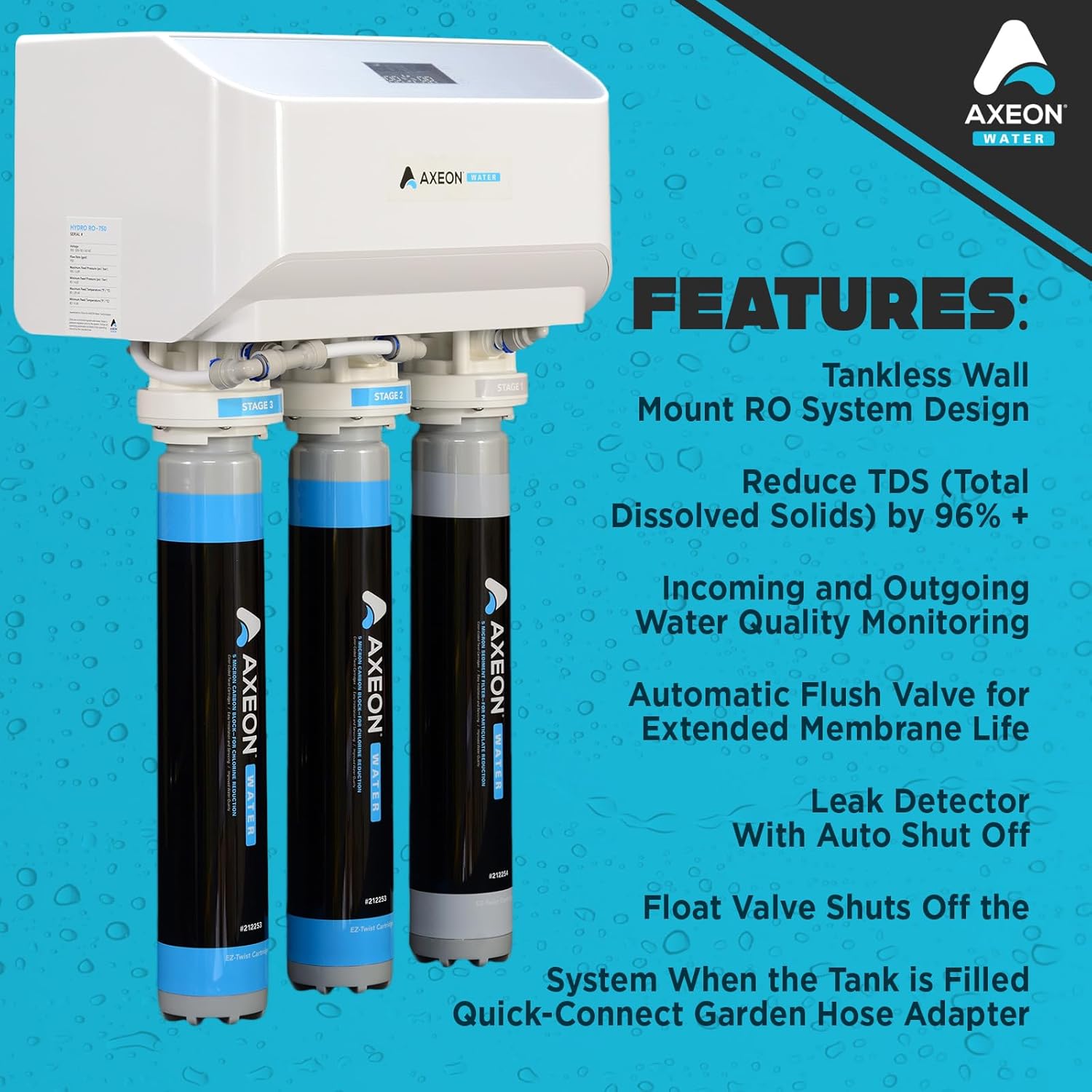 AXEON Water Filtration System, RO 1250, 110V, 50/60HZ 1PH White