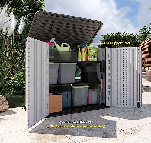 KINYING Horizontal Outdoor Storage Shed,47 Cu.ft Resin Outdoor Storage Cabinet Waterproof for Garden/Patio/Backyards