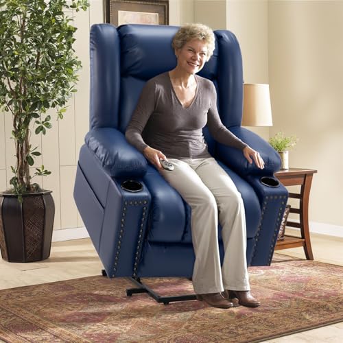 Large Power Lift Chairs Recliners for Elderly with Heated and Massage, Overstuffed Adjustable Lift Chairs, 3 Positions, Breathable Leather, USB-A and USB-C, Cup Holder, Side Pocket Dark Brown
