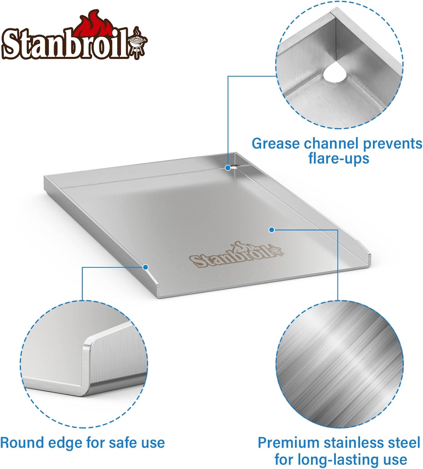 Stanbroil Stainless Steel Griddle Pan for Weber Spirit Grill Models - Gas Grill Griddle for Spirit 300 series, Spirit 700, Genesis Silver B/C, Genesis Gold B/C, Genesis Platinum B/C (2005 model Year) Pack of 2