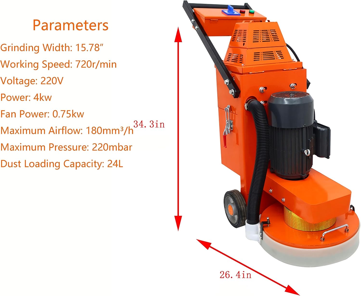 Concrete Floor Grinder Cement Ground Grinder Grinding Epoxy Floor Paint and Cement Floor Polishing Dust-free Grinder Inside Dust Suction Fan 220V