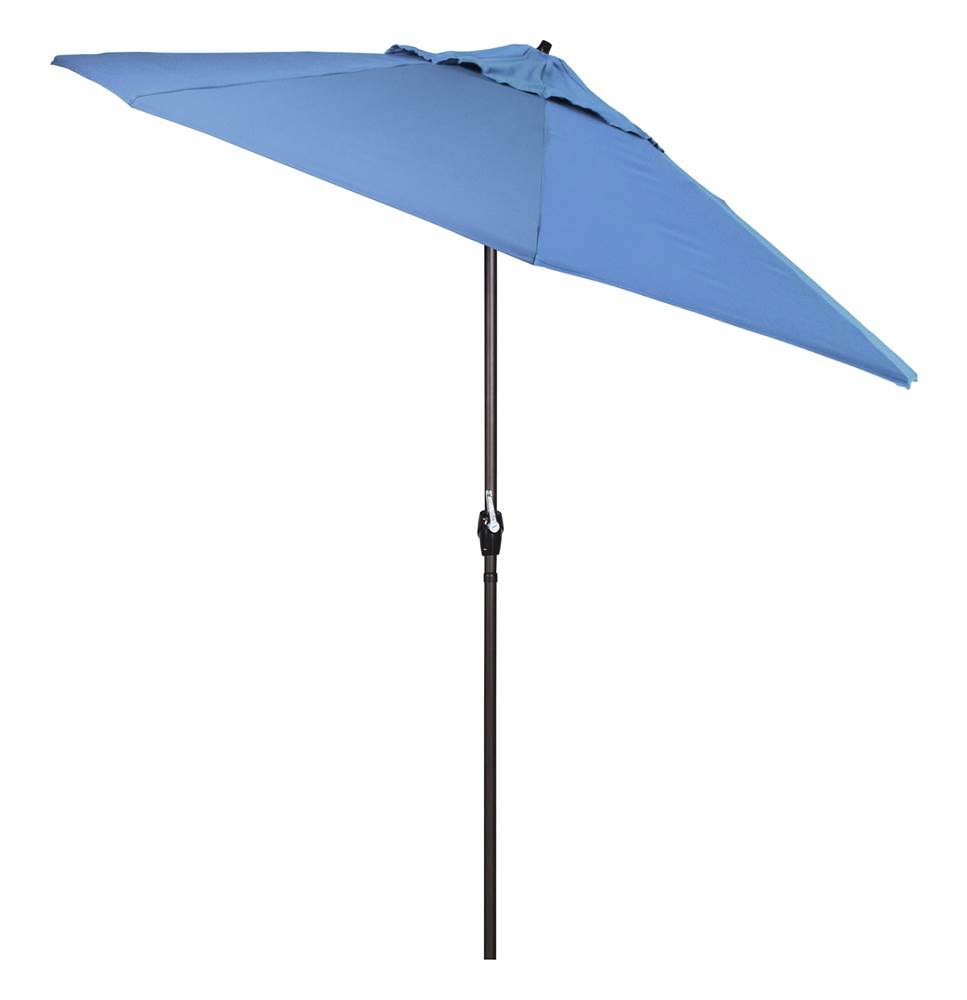 California Umbrella 9 ft. Aluminum Market Auto Tilt Crank Lift Bronze Patio Umbrella in Frost Blue Olefin