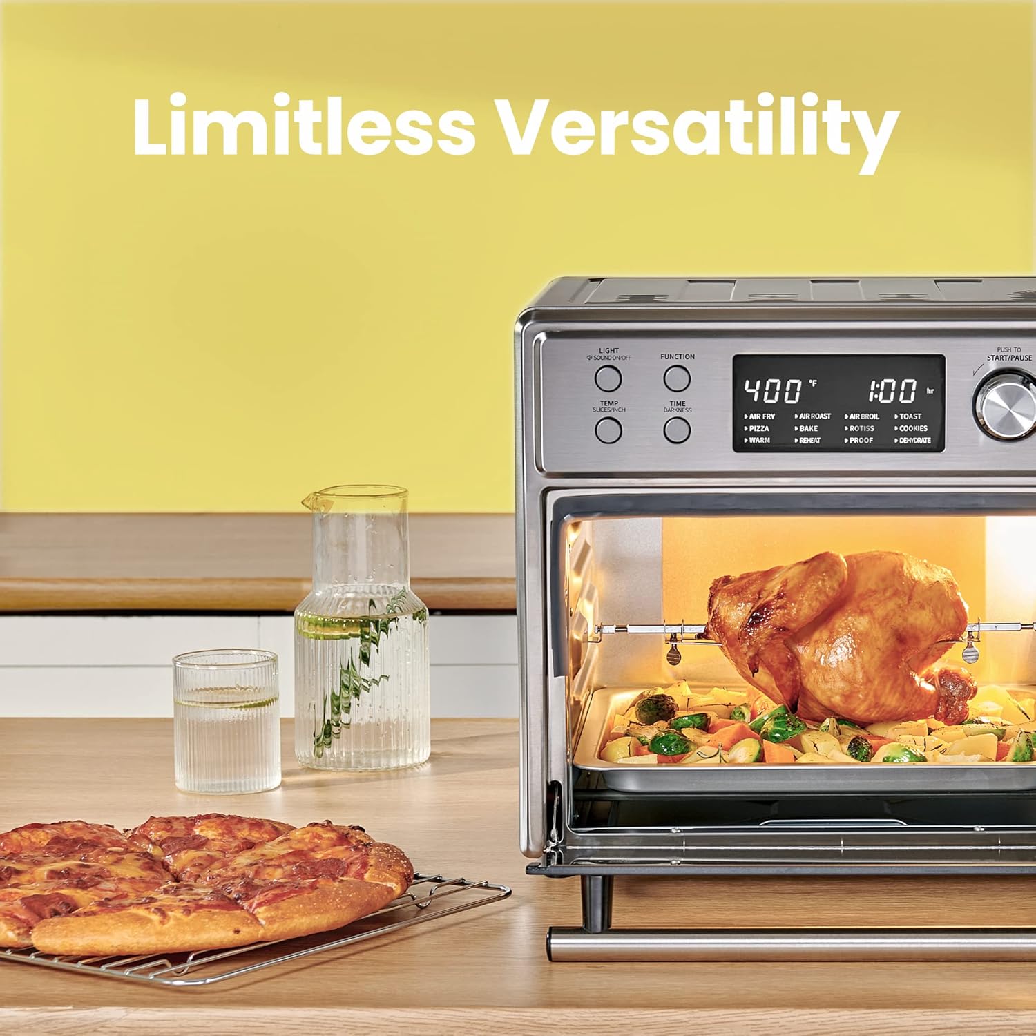COMFEE' Toaster Oven Air Fryer Combo, 12-in-1 Air Fryer Oven with Rotisserie, 6 Slice Toast 12' Pizza, Double Layer, Countertop Convection, 25L/26.4QT, Precise Temp Control, 6 Accessories
