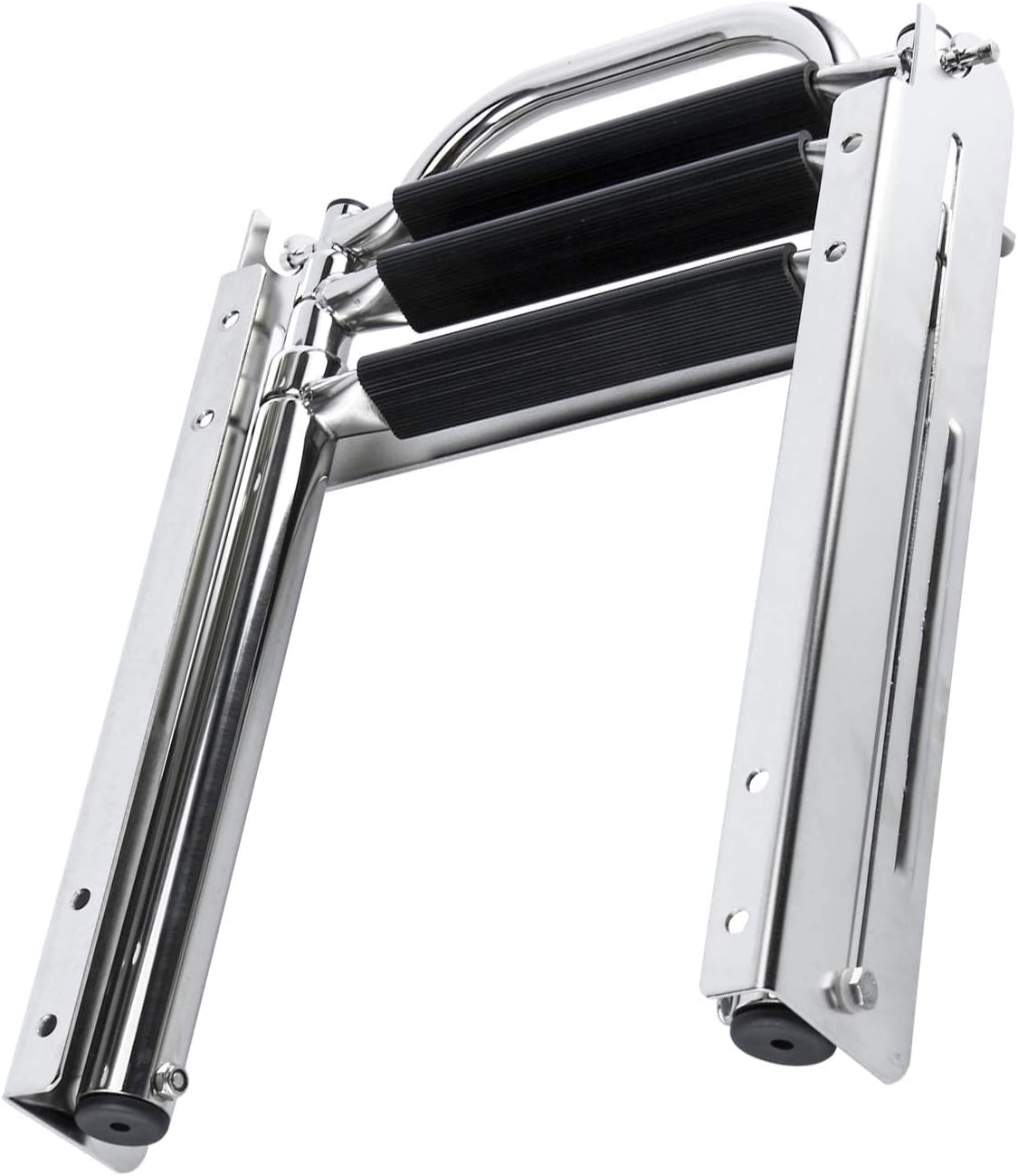 HYDDNice 3 Steps Marine Boat Ladder with Spring Loaded Latch and Carry Handle Telescoping Drop Ladder Under Platform Sliding Ladder Stainless Steel Mounting Screws Included