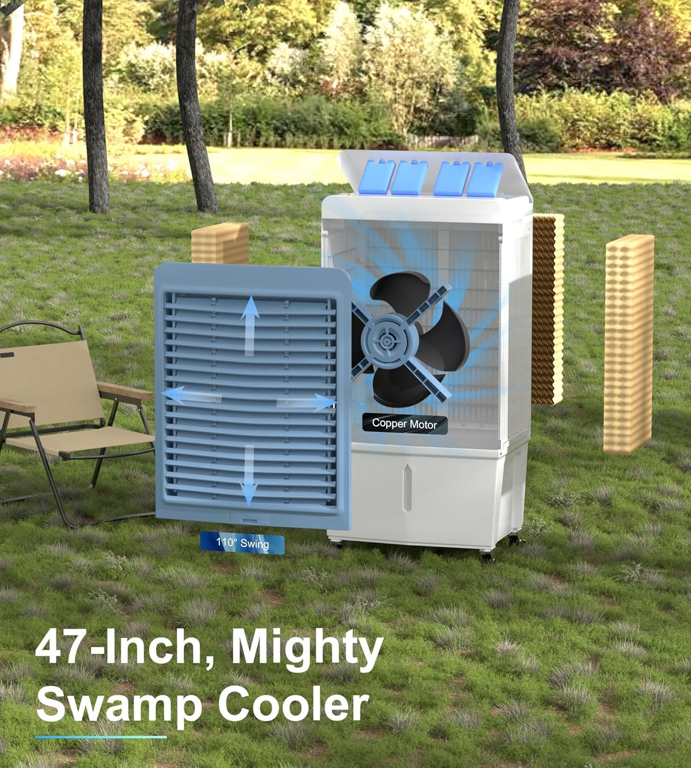 Swamp Cooler,4129 CFM Evaporative Air Cooler,Portable Air Cooler with Sliver Ion,Water Level Alarm,120°Oscillation,12H Timer,12.7 Gal Water Tank for Outdoor,Patio,Garage, Commercial Use(47in)