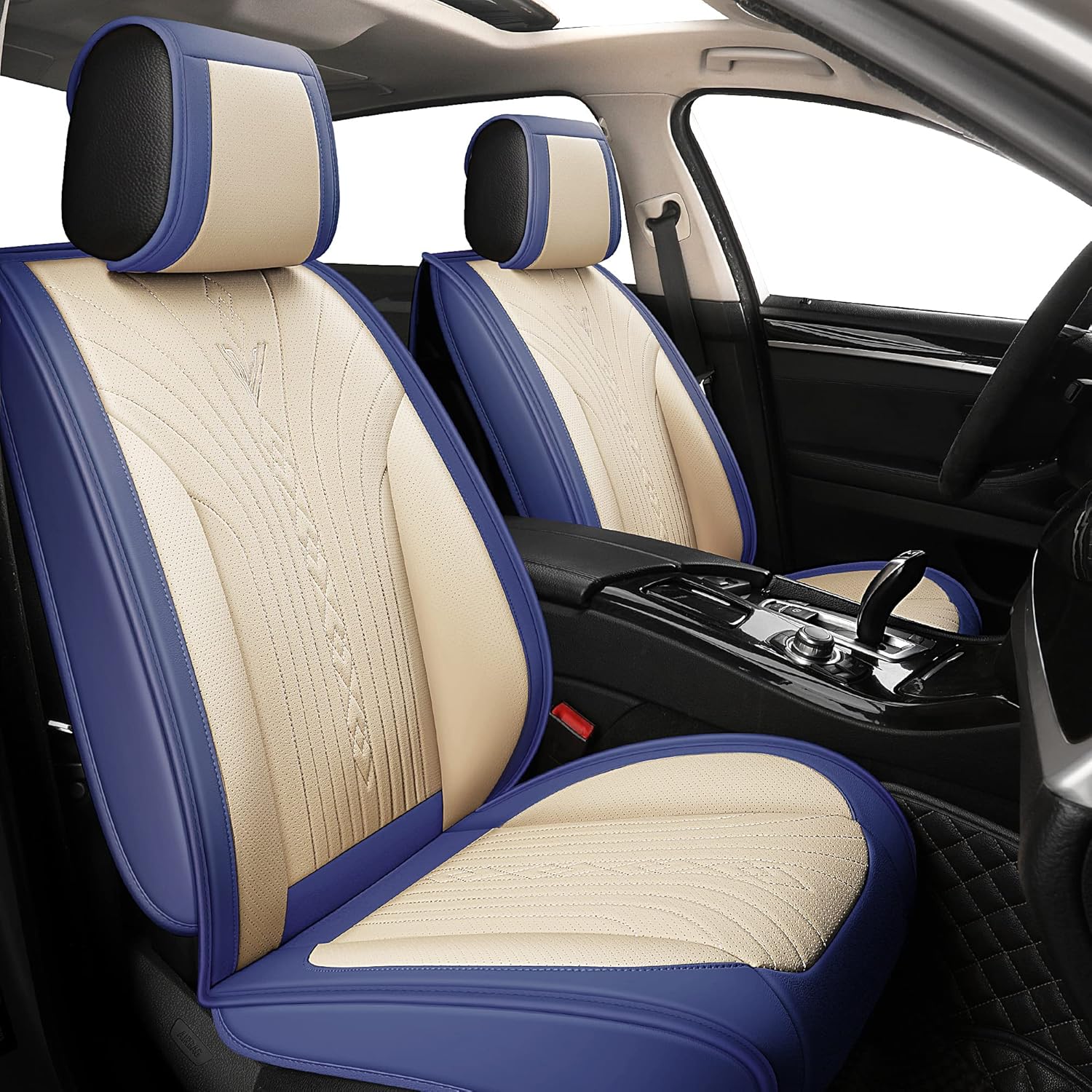 YUHCS Leather Car Seat Covers, 2 PCS Front Seat Covers, Breathable Automotive Seat Covers for Cars SUV Pickup Truck, Universal Waterproof Car Seat Cover Vehicle Cushion Cover, Black
