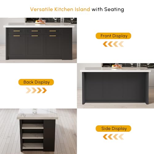 homary 72'' Kitchen Islands with Storage Modern White Kitchen Table with Seating & 3 Drawers Dining Table