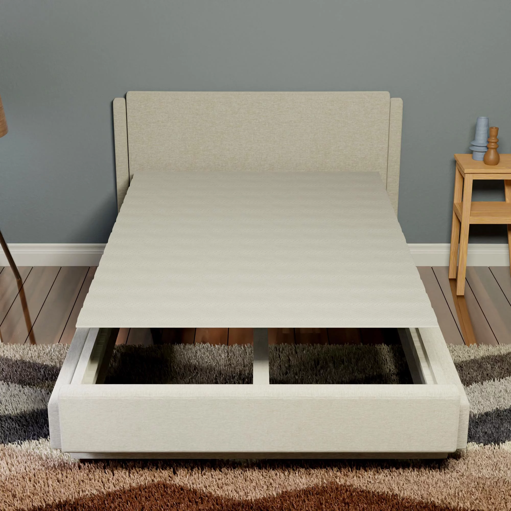 Continental Sleep, 0.75” horizontal Mattress Support Wood Slats with Cover, Queen, Gray