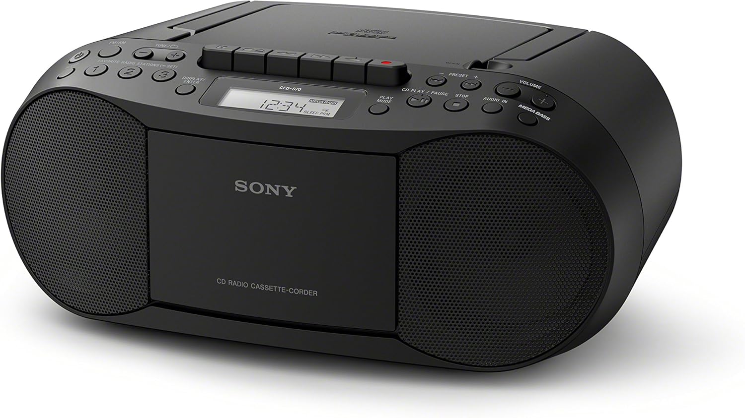 Sony Stereo CD/Cassette Boombox Home Audio Radio, Black (CFDS70BLK), 13.7 x 6.1 x 9 inches