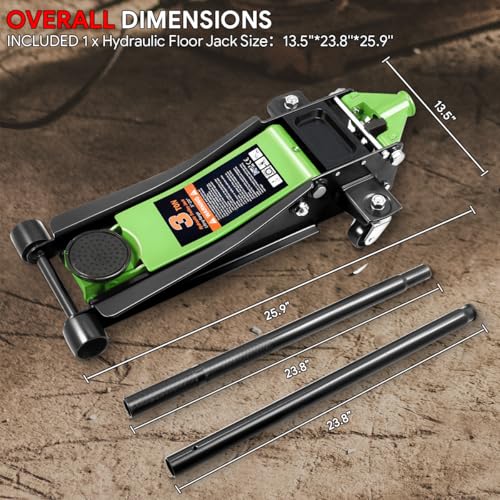 DNA MOTORING Floor Jack 3 Ton (6000 lbs) Capacity, Fast Lift Service Jack Low Profile Steel Heavy Duty Hydraulic Car Jack, Lifting Range 3"-20", Black, TOOLS-00475-BK