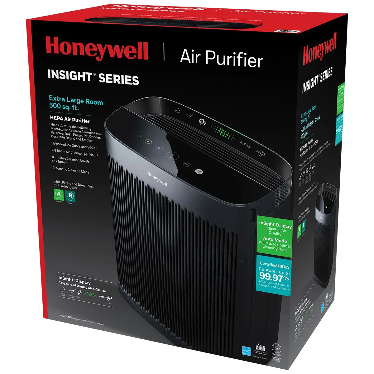 Honeywell Air Purifier, HPA5300B, 500 sq ft, HEPA Filter,  Allergen, Smoke, Pollen, Dust Reducer