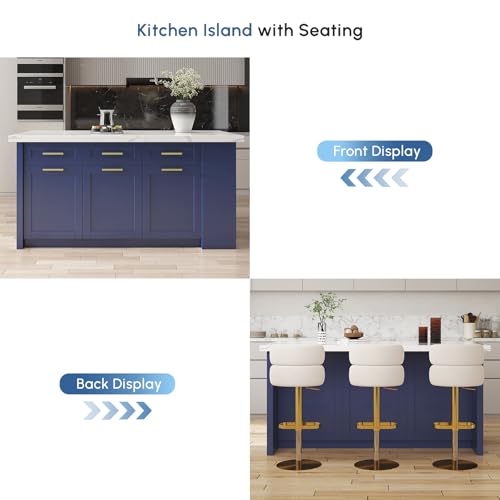homary 72'' Kitchen Islands with Storage Modern White Kitchen Table with Seating & 3 Drawers Dining Table