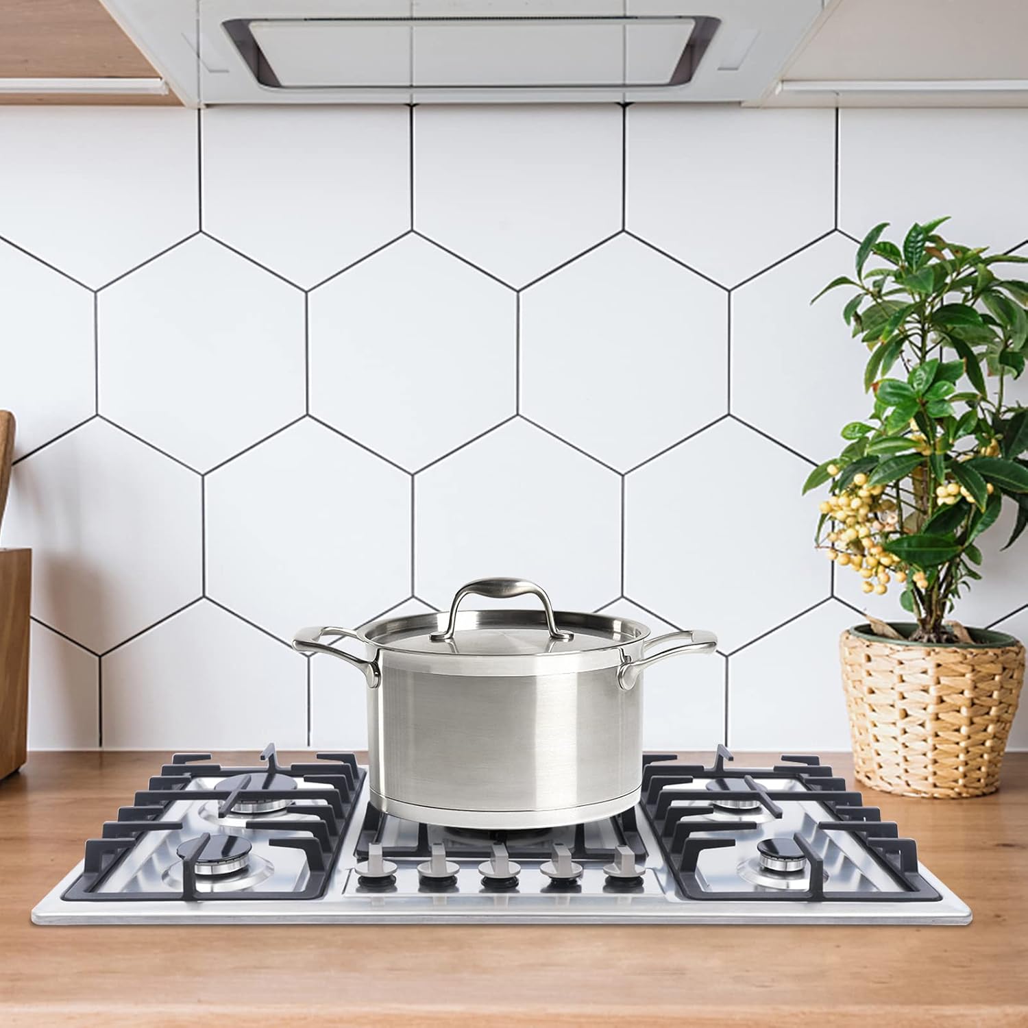 34 Inch 5 Burners Stainless Steel Built-In Gas Cooktop, Stove Top Gas Burners with Cast Iron Grates for Cooking(Silver)