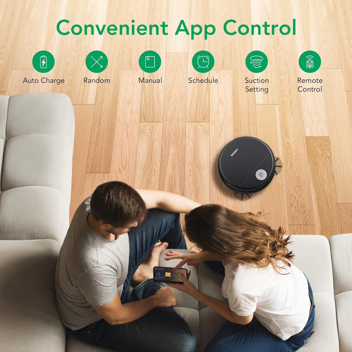 Robot Vacuum Cleaner, Acekool Automatic Vacuum Robotic Smart Self-Charging Wi-Fi Robot 1700pa Strong Suction 170min Runtime Good Cleaning Dust, Pet Hair for Carpets, Hard Floors