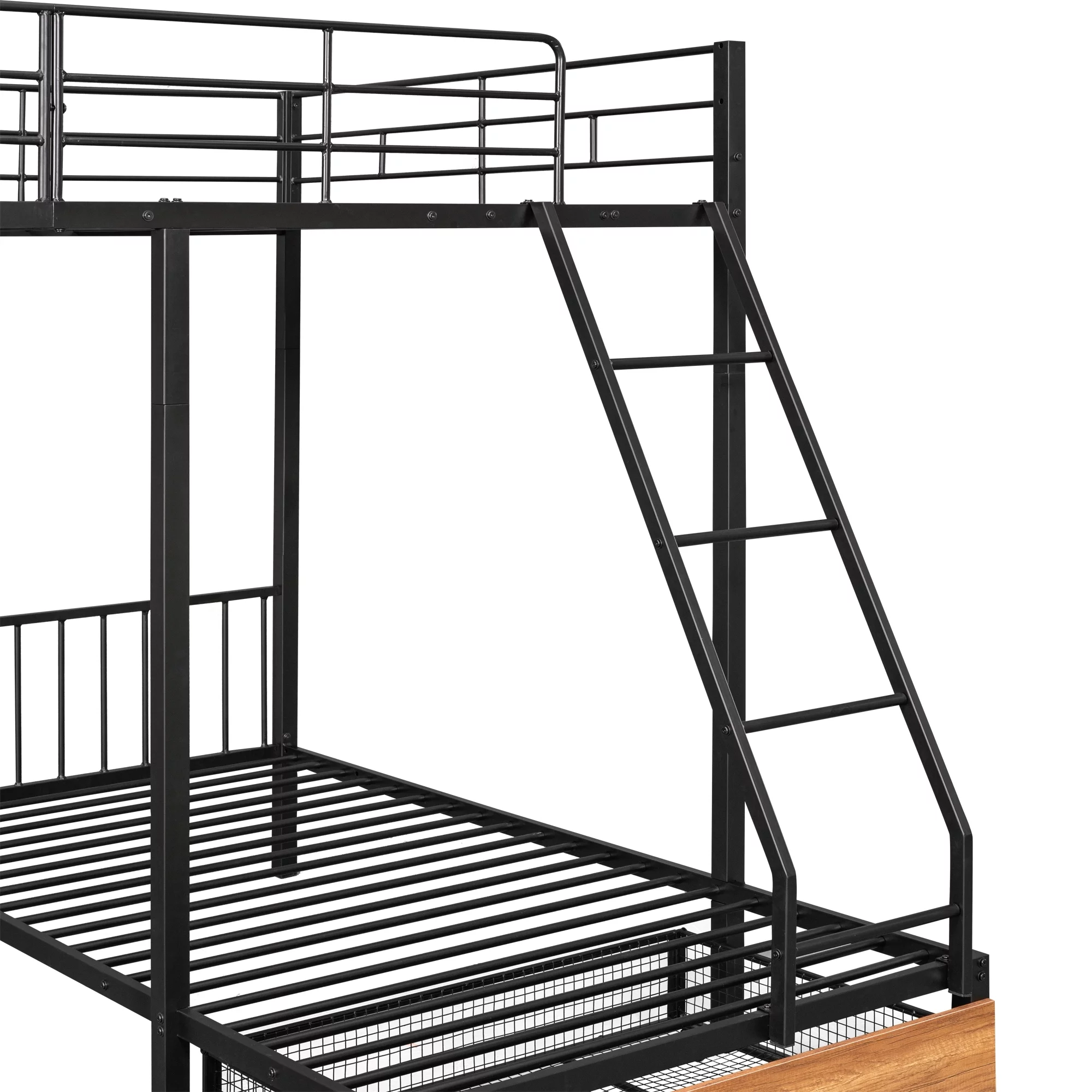 Metal Triple Bunk Beds, BTMWAY Triple Full Bunk Bed for Kids Teens Adults, Full Over Twin Over Twin Bunk Bed with Drawers and Guardrails, Can be Separated into 3 Beds with Headboard, Black