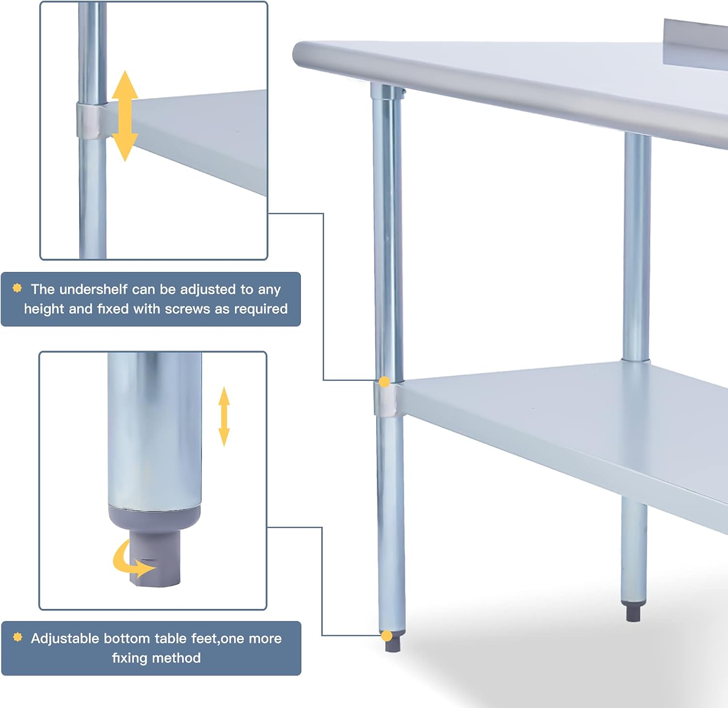 EASE-WAY Stainless Steel Metal Table NSF for Commercial Kitchen Prep & Work, 24 x 60 Inches Worktable with Backsplash, Adjustable Shelf and Caster Wheel, for Industrial Restaurant, Home and Garage